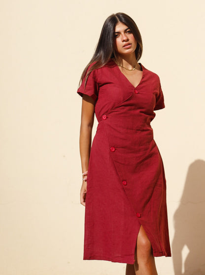 Resort Leinen kleid Burgund