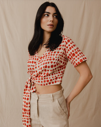 Canela Polka Dot Linen Top