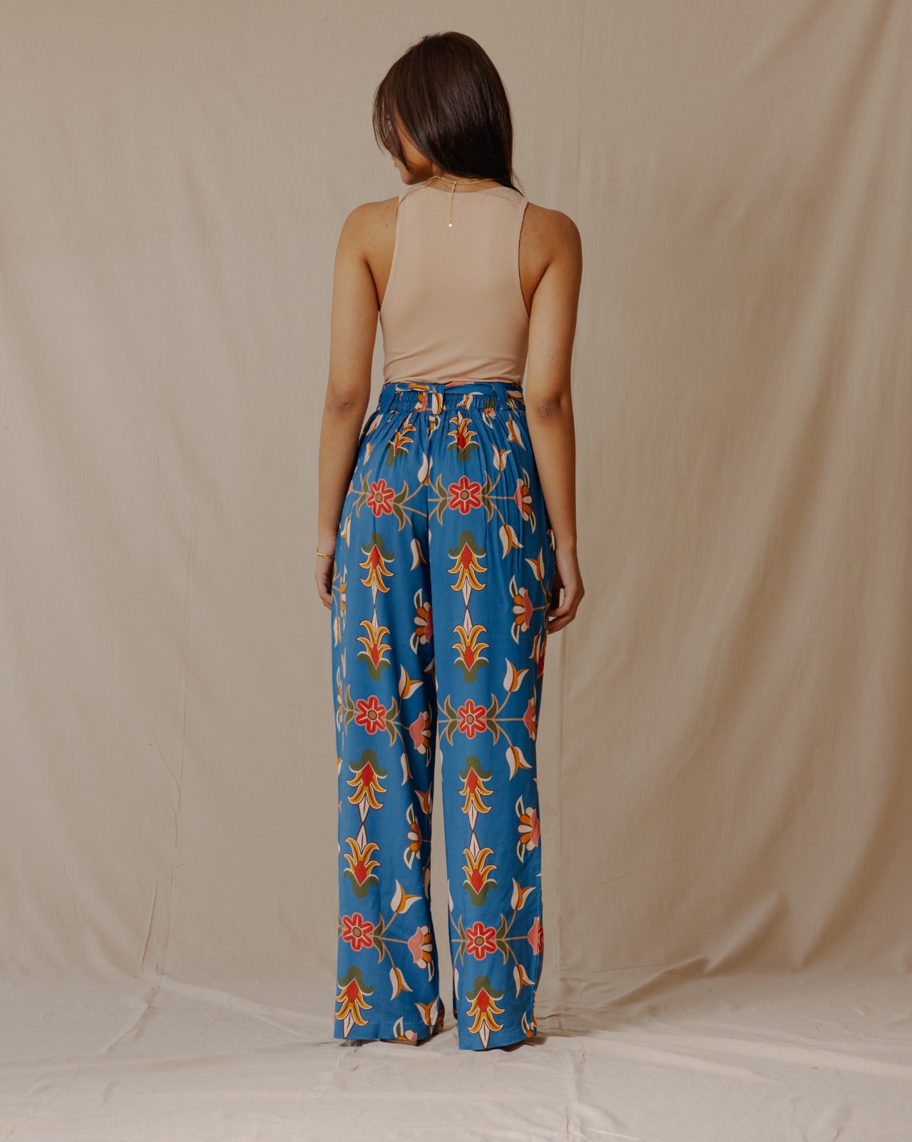 Pantalon persan en coton à fleurs bleu