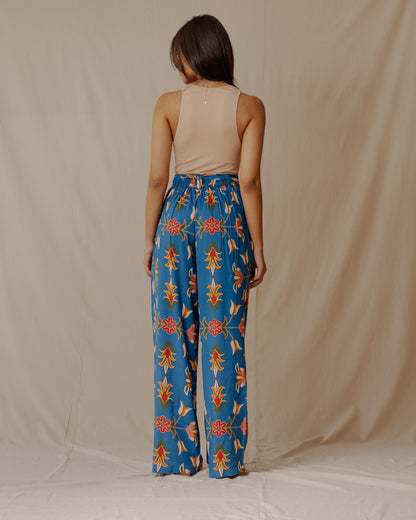 Persian Floral Cotton Pants Blue