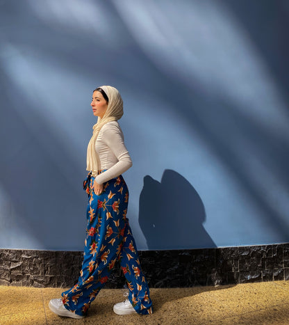 Persian Floral Cotton Pants Blue