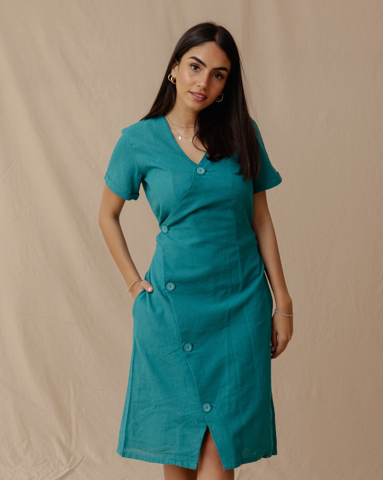 Resort Linen Dress Turquoise