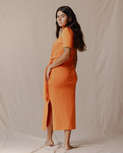 Robe en coton à nouer sur le côté Orange