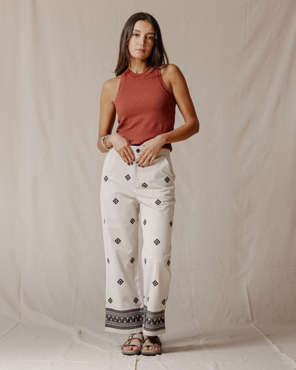 Ethnic Embroidered Pants Beige