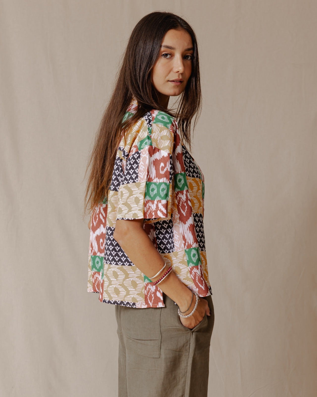 Summer Patchwork Shirt Brown