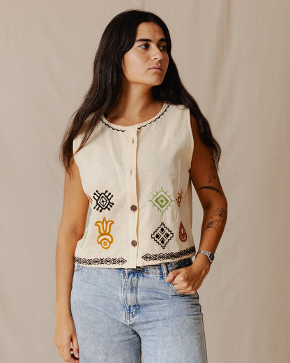 Gilet Le Lézard Boho Blanc Cassé