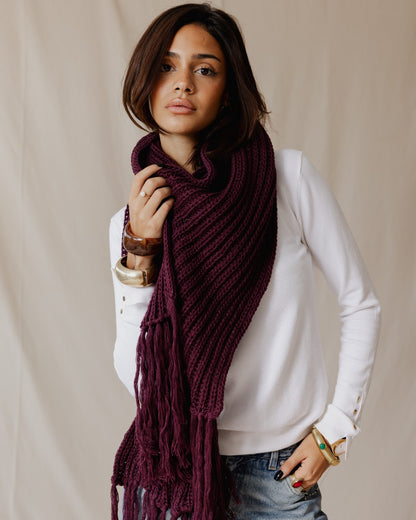 Handmade Edge Fringe Scarf Plum