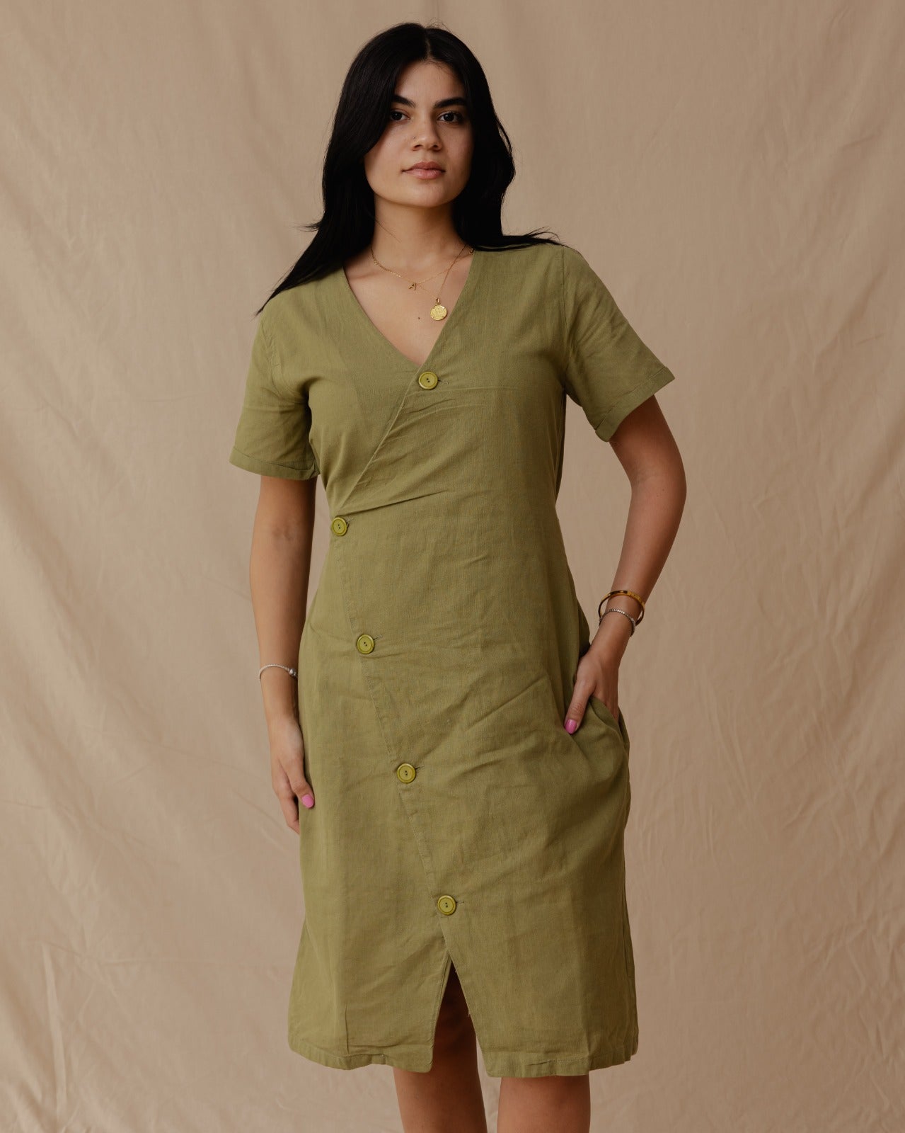 Resort Linen Dress Olive