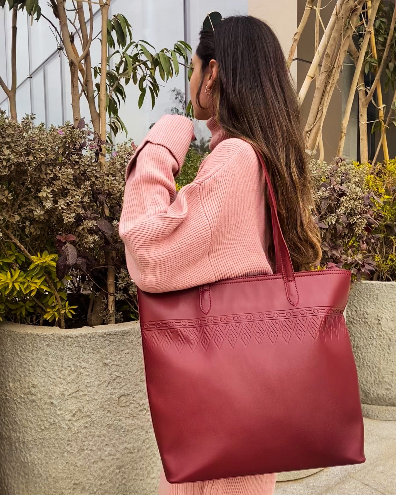 Borsa tote in pelle Tangle Bordeaux