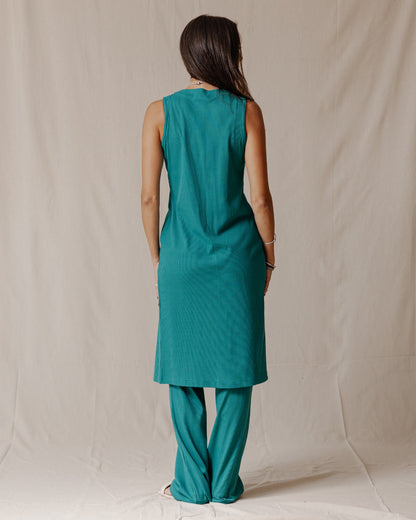 Buttoned Sleeveless Set Teal