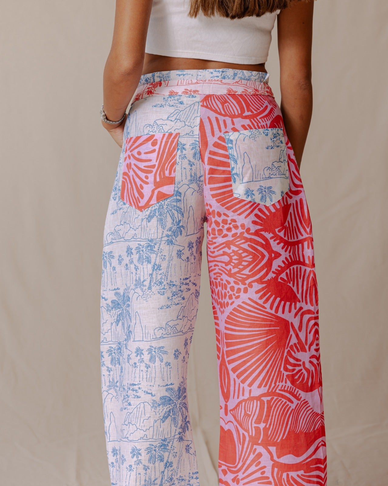 Multiprint Patchwork Linen Pants