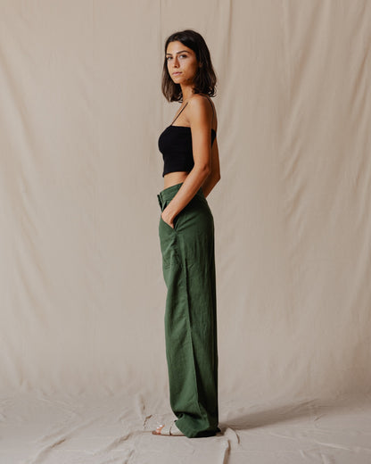 Classic Linen Pants Olive Green