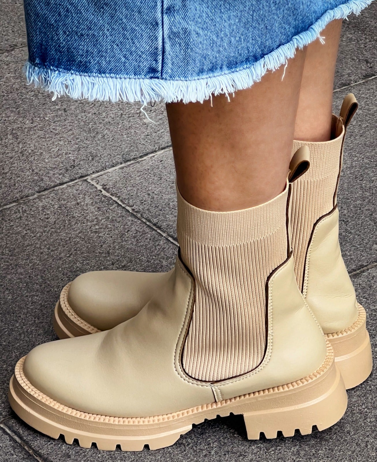 Leather Track Boots Beige