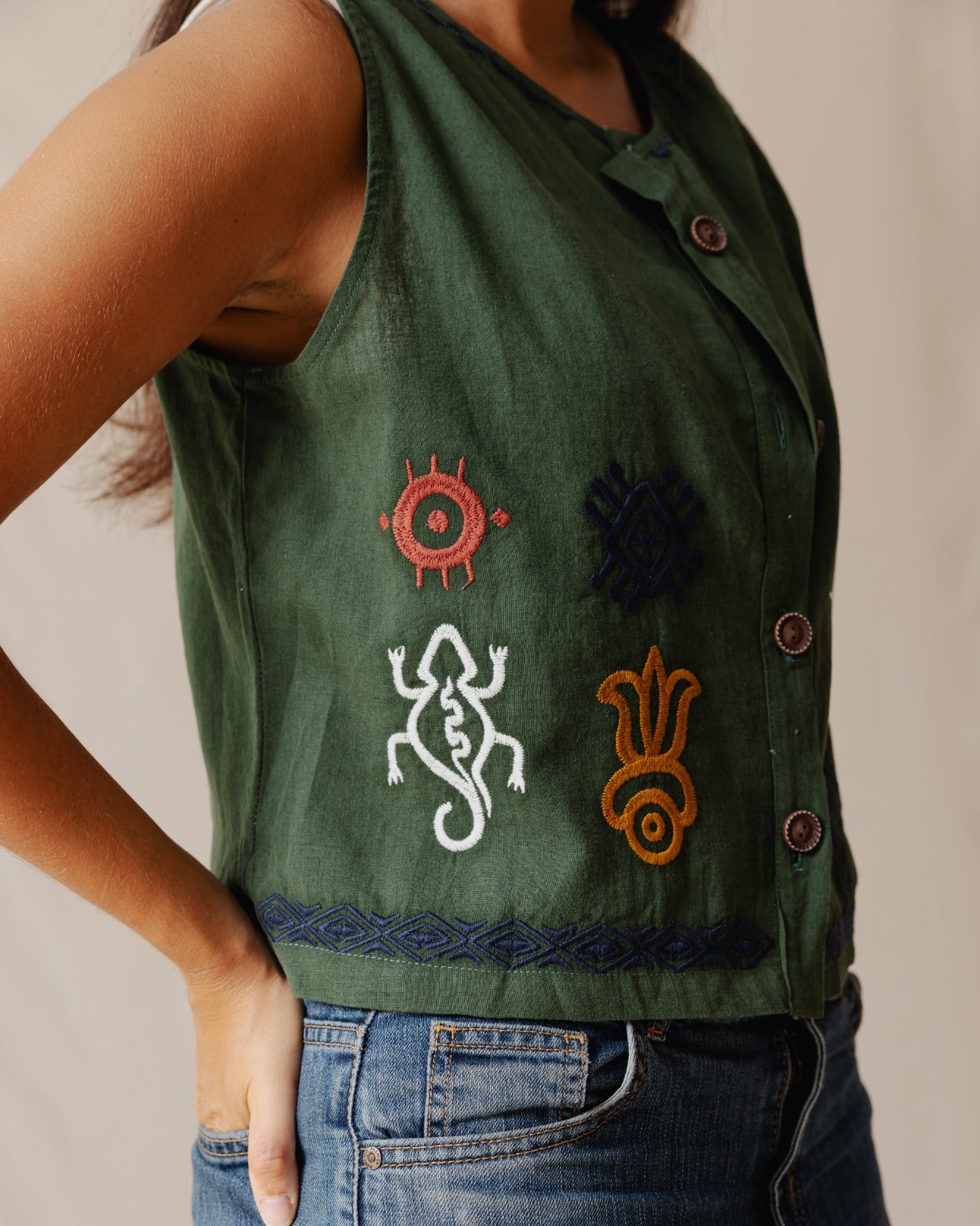 Le Boho Lézard Gilet Olive