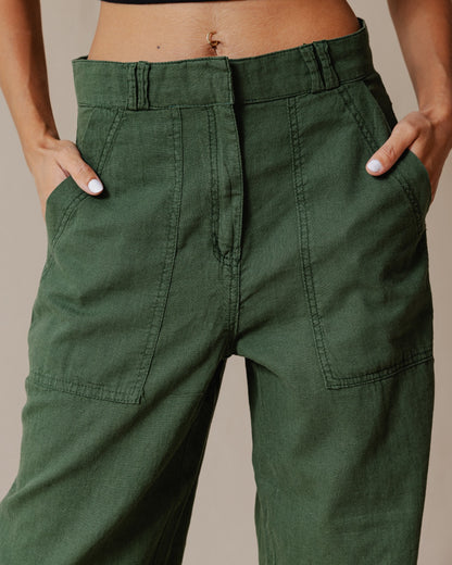 Classic Linen Pants Olive Green