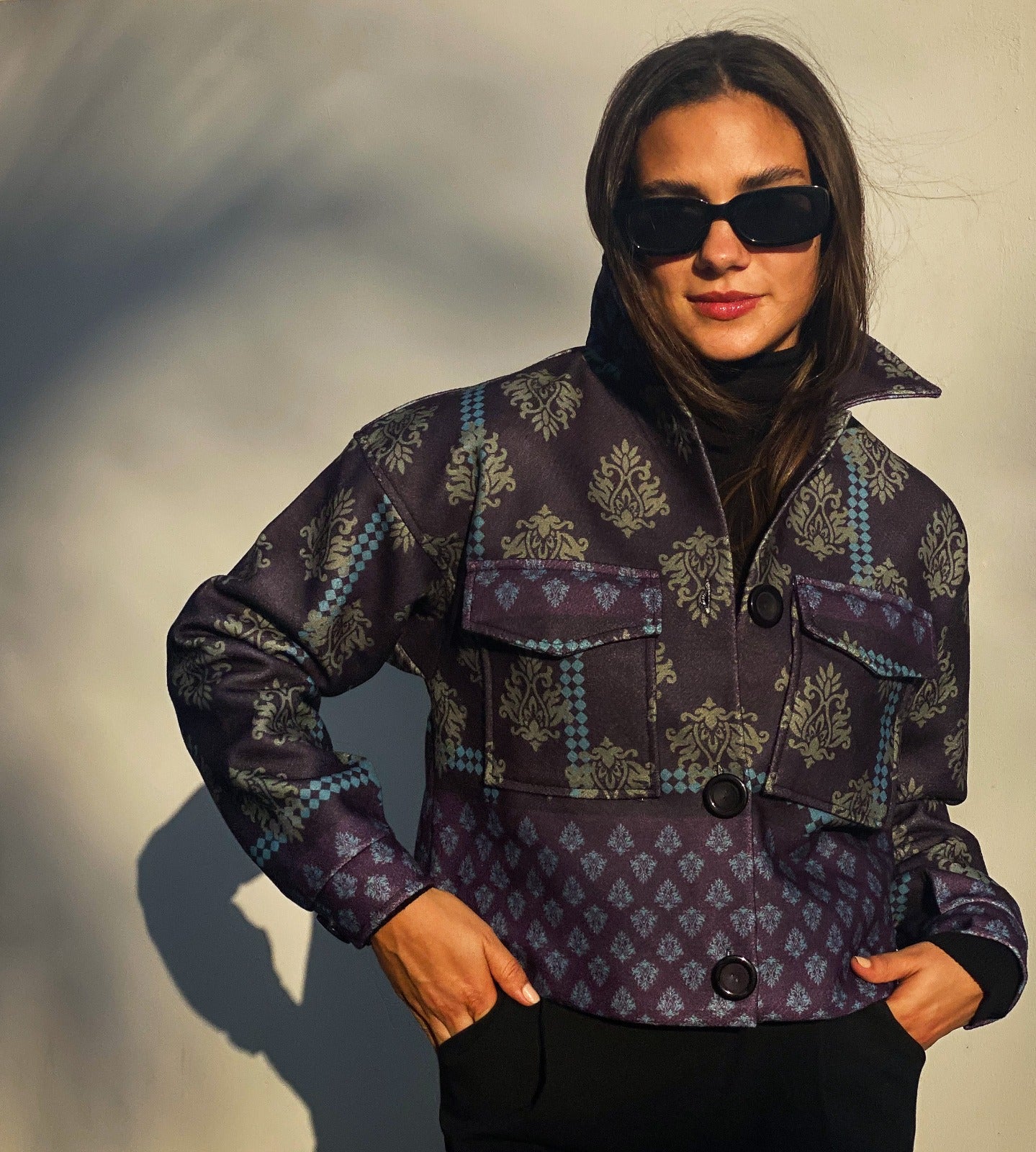 Baroque Bomber Jacket Black X Purple