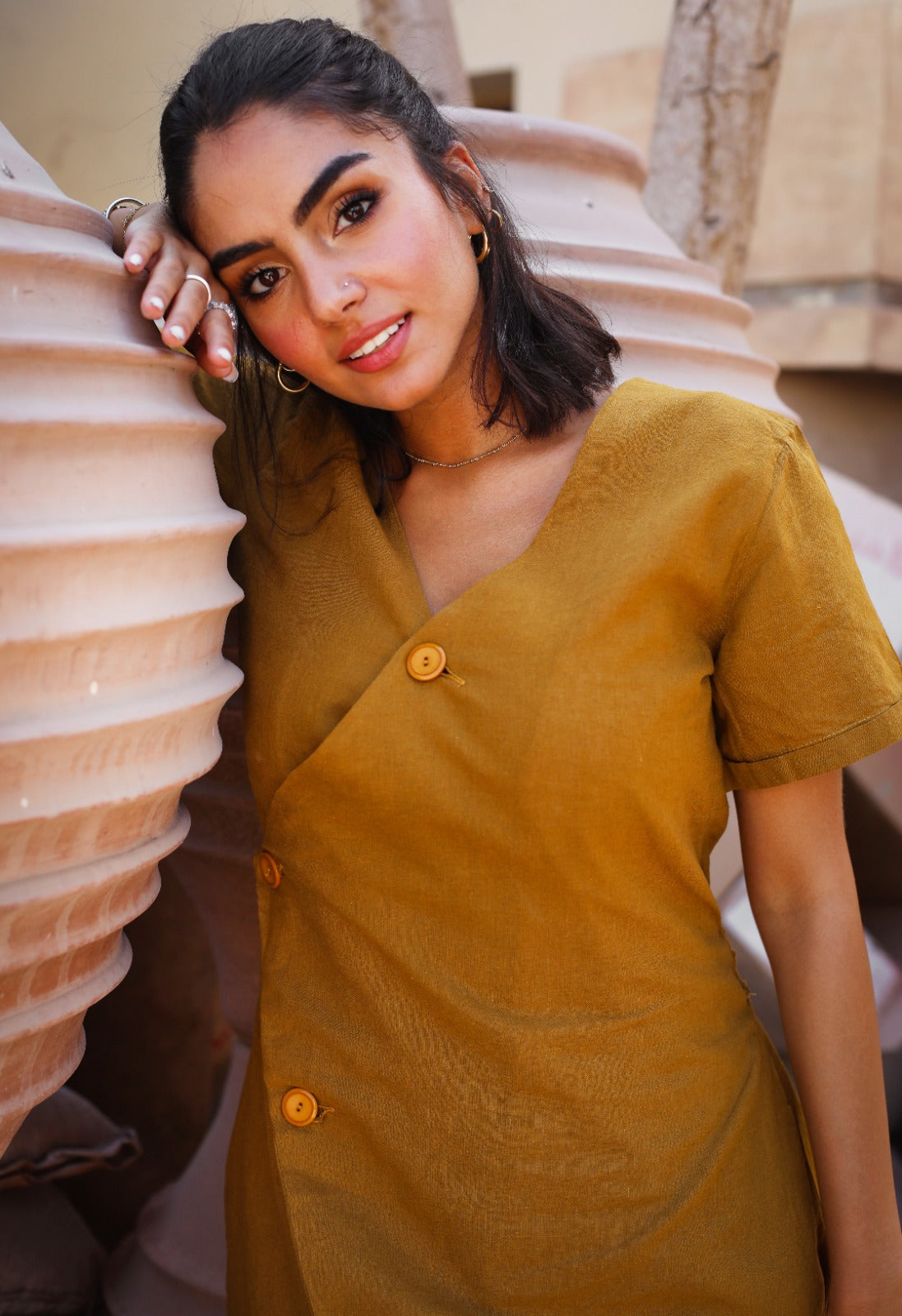 Resort Linen Dress Mustard