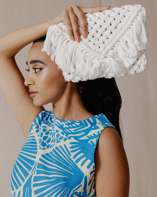 Jade Macrame Clutch Off-White