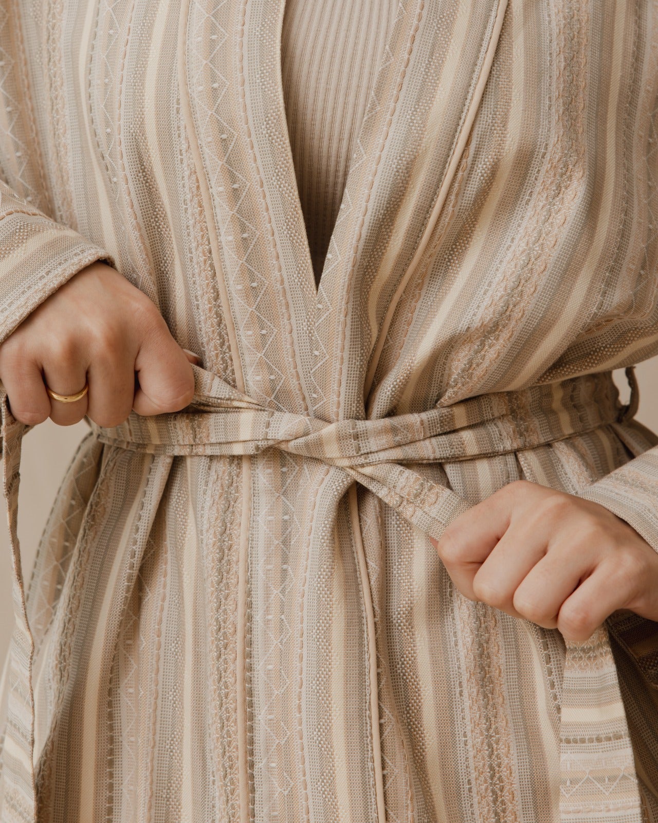 Striped Kimono Monochrome Beige