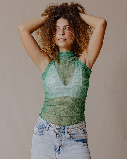 Top a maglia a fusione floreale verde