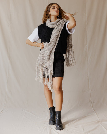 Handmade Edge Fringe Scarf Beige