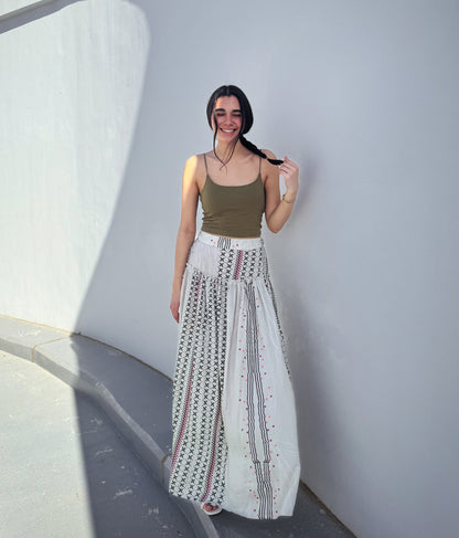 Geometric Lines Maxi Skirt Cream