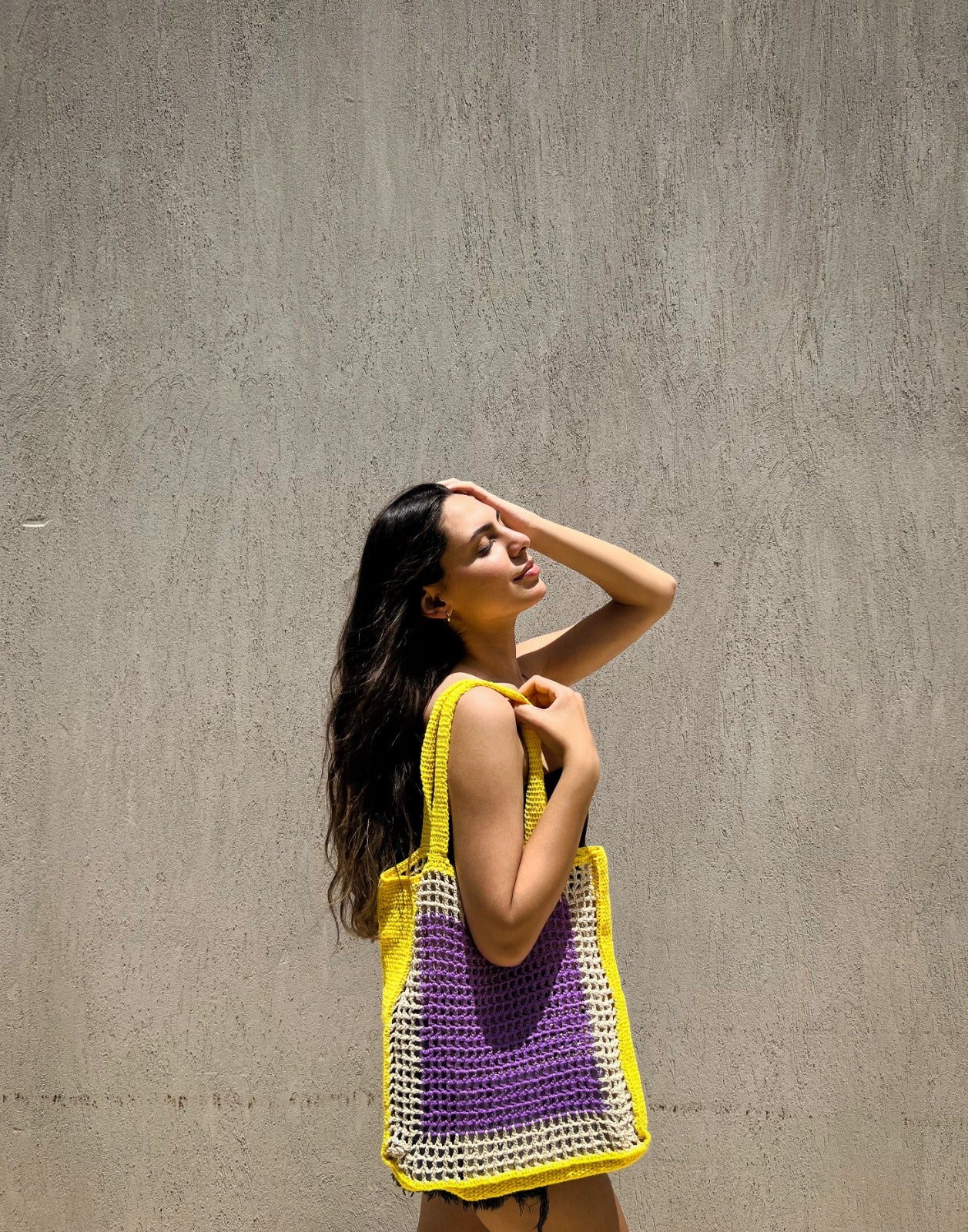 The Knit Tote In Purple And Yellow