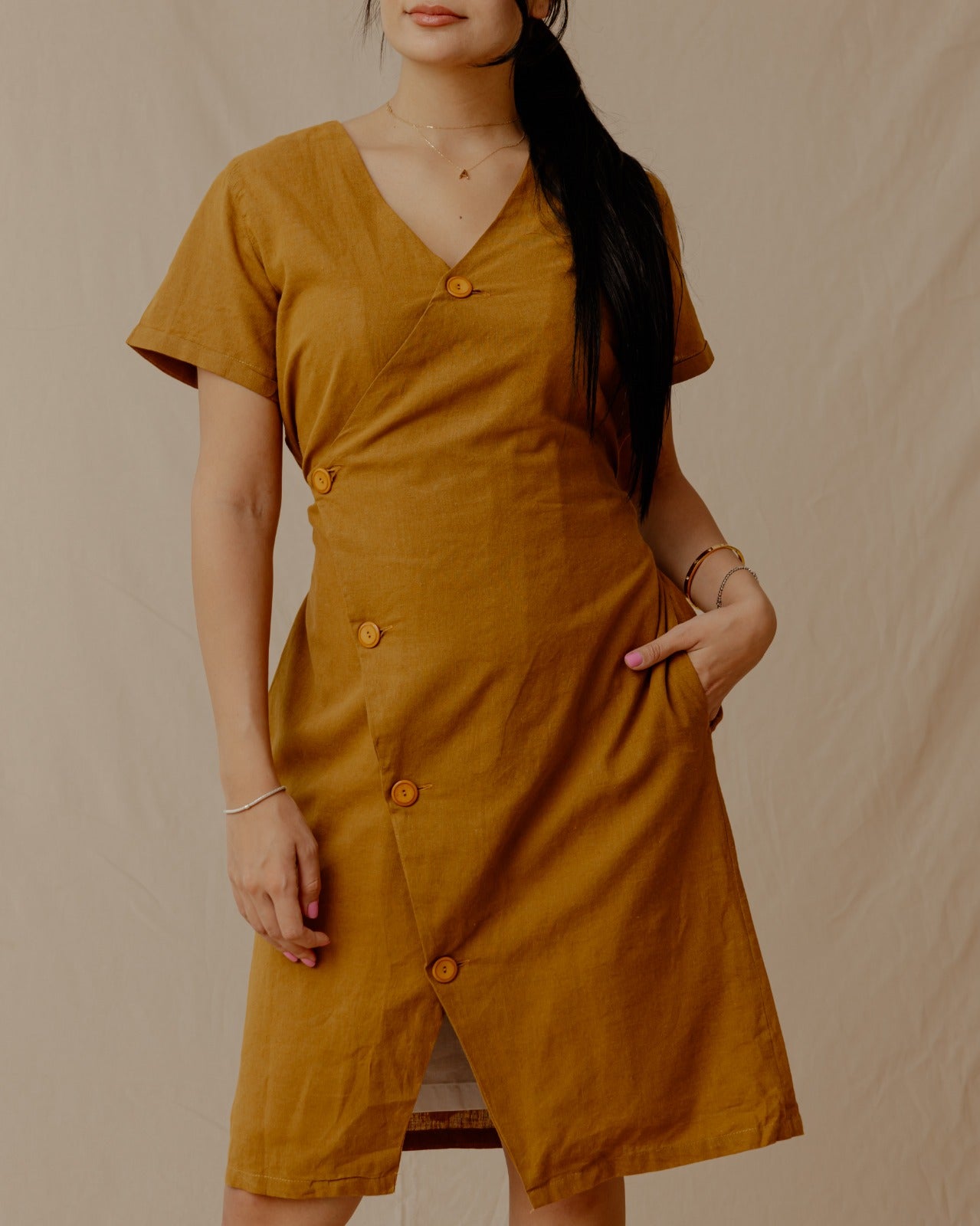 Resort Linen Dress Mustard