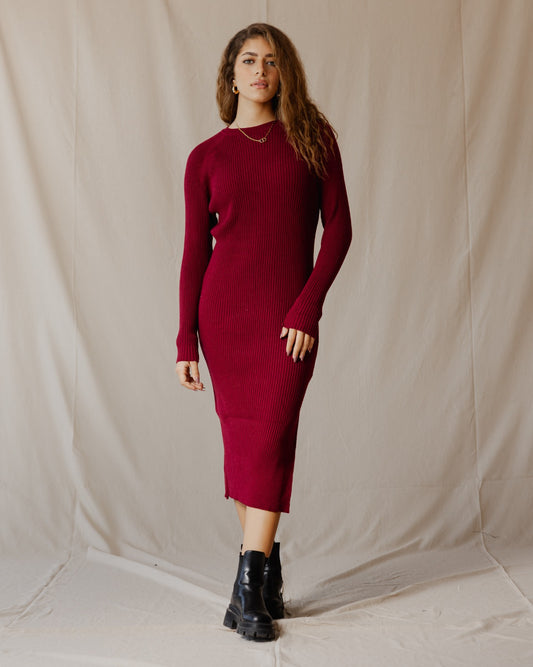 Daring Knitted Dress Burgundy