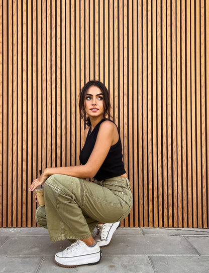 Pantalon cargo délavé en olive