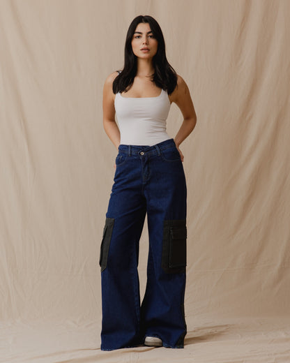 Pantalon en denim à poches cargo