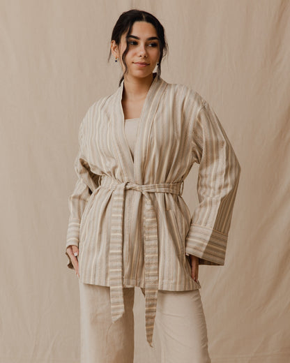 Gestreifter Kimono Monochrom Beige