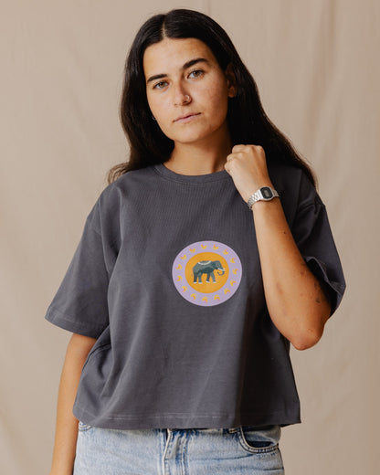 Indian Elephant Cropped Tee Gris