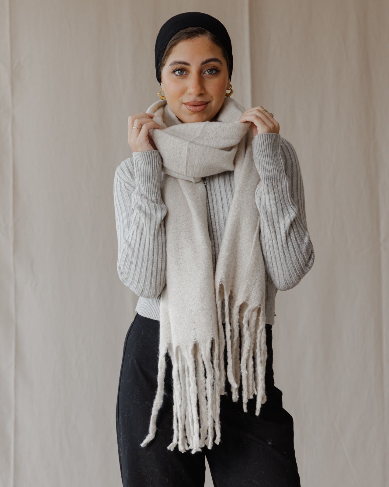 Plain Winter Scarf Creme