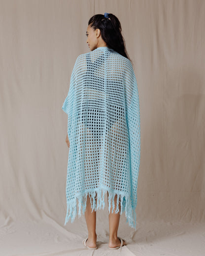 Trico Kimono Frangé Turquoise