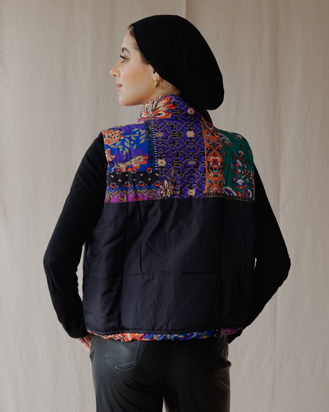 Patchwork Festival Waterproof Vest Black