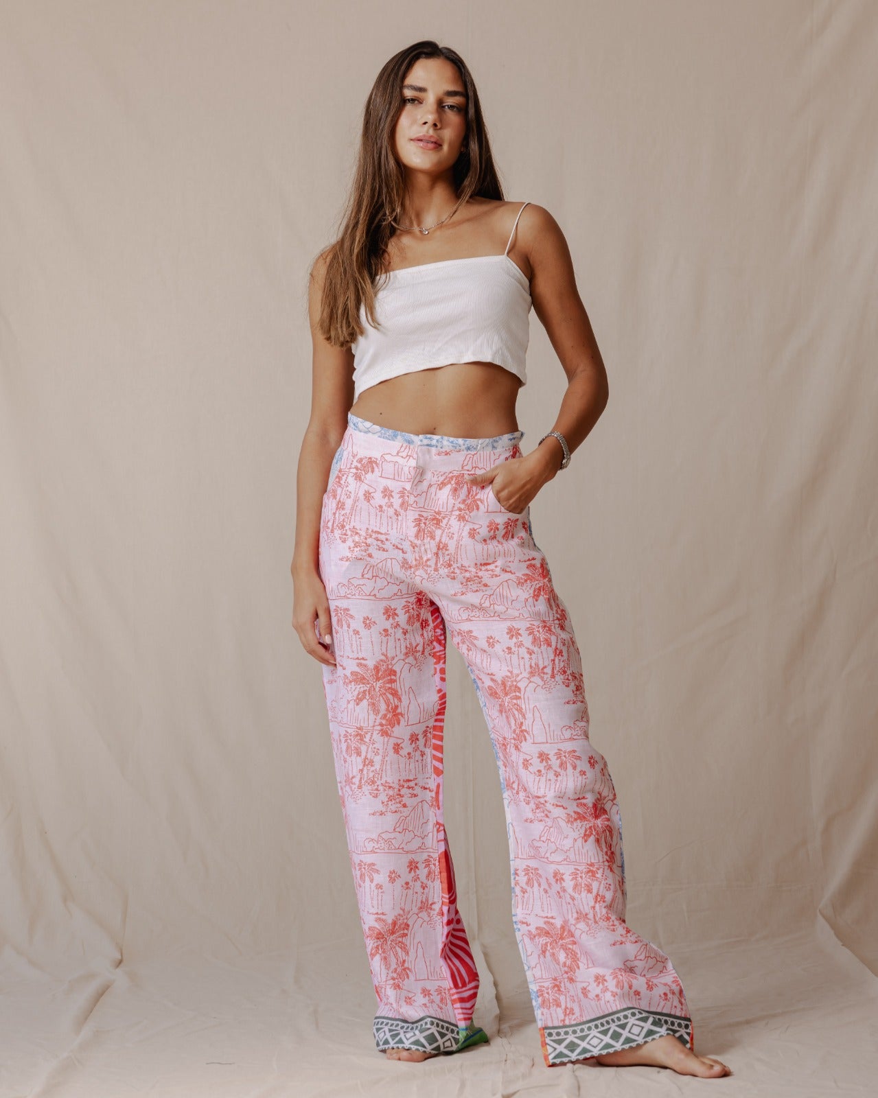 Multiprint Patchwork Linen Pants