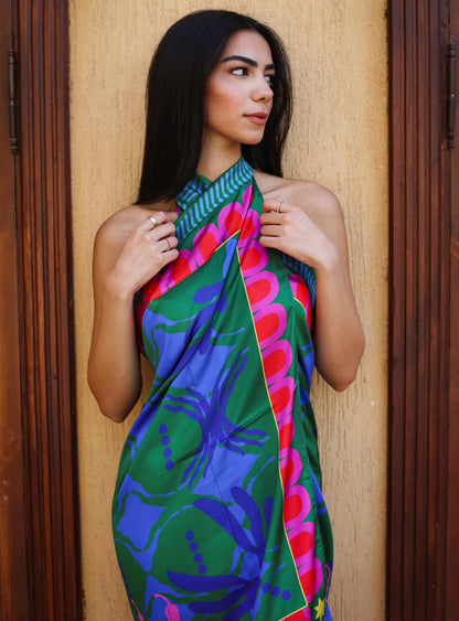 Ilha Palm Sarong em Aqua X Verde