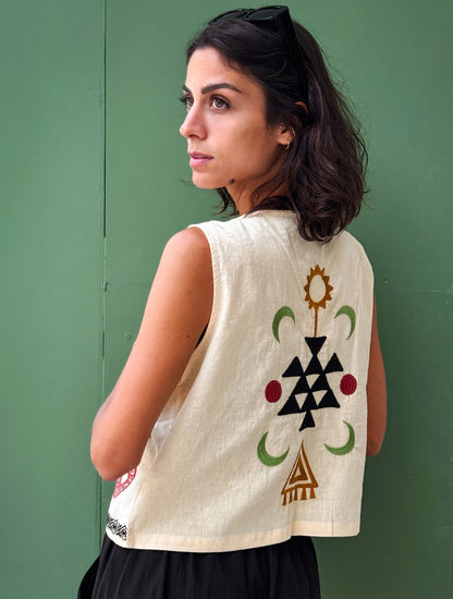 Gilet Le Lézard Boho Blanc Cassé