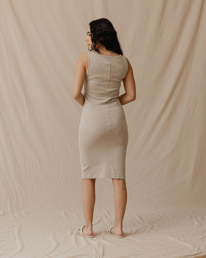 Vestido Minimal De Canalé Beige