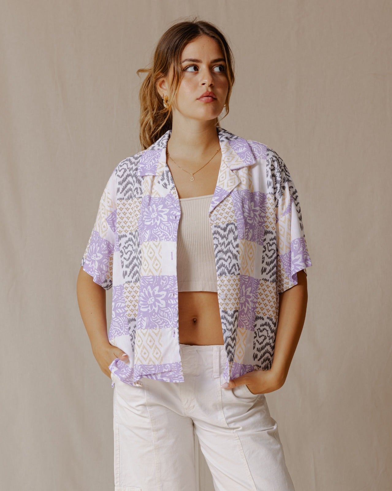 Camicia patchwork estiva viola