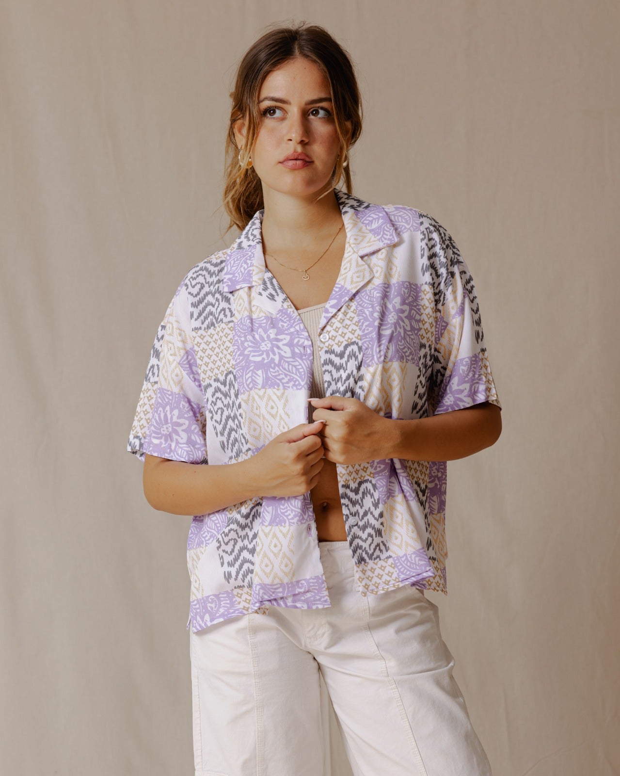 Camicia patchwork estiva viola