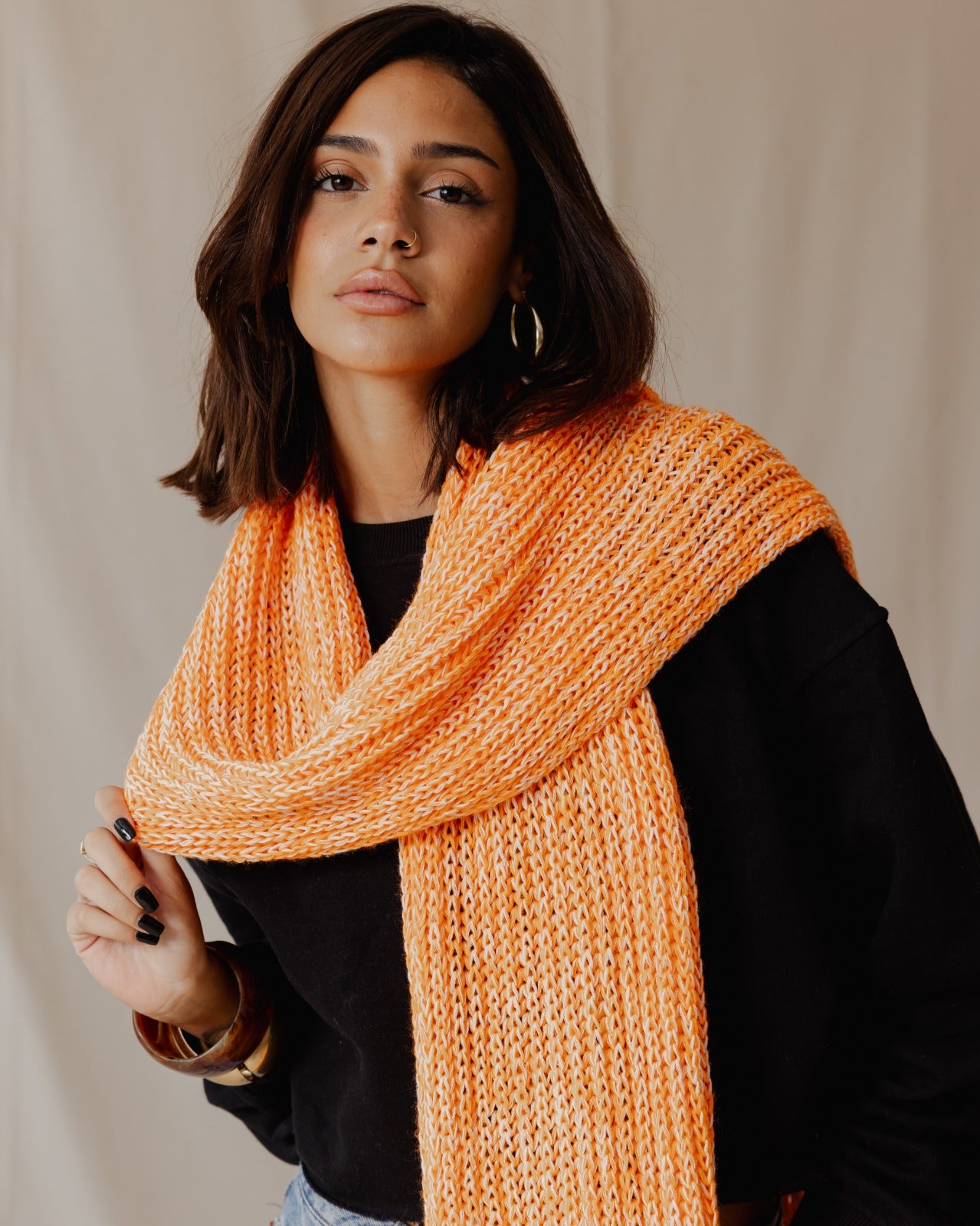 Handmade Edge Fringe Scarf Orange