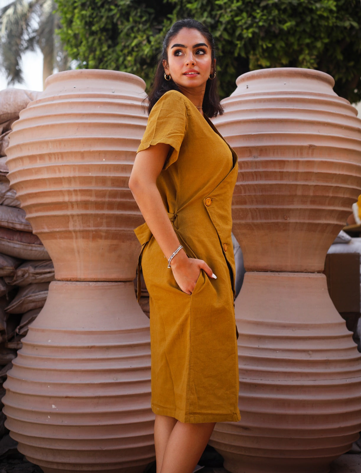 Resort Linen Dress Mustard