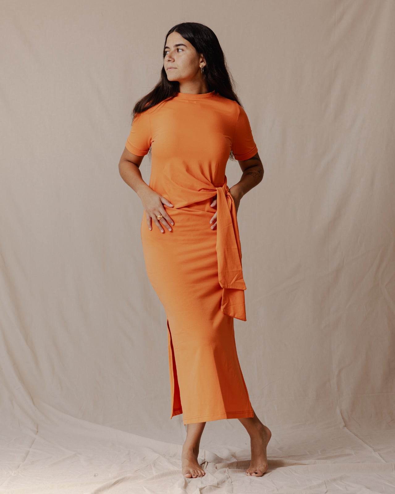 Robe en coton à nouer sur le côté Orange