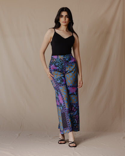 Paisley Patchwork Pantaloni Oliva X Viola