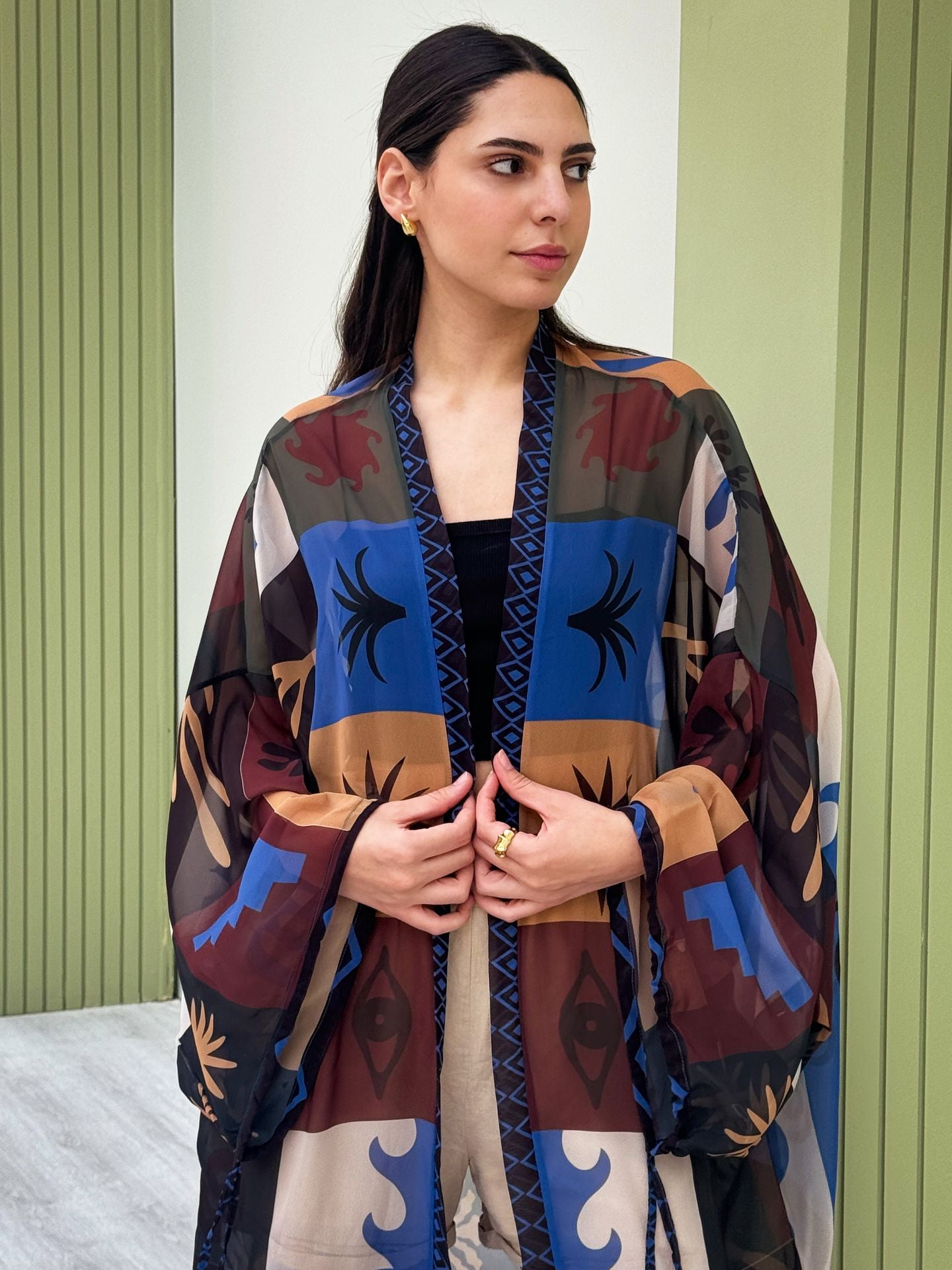 Yukata Kimono In Olive And Blue Colors