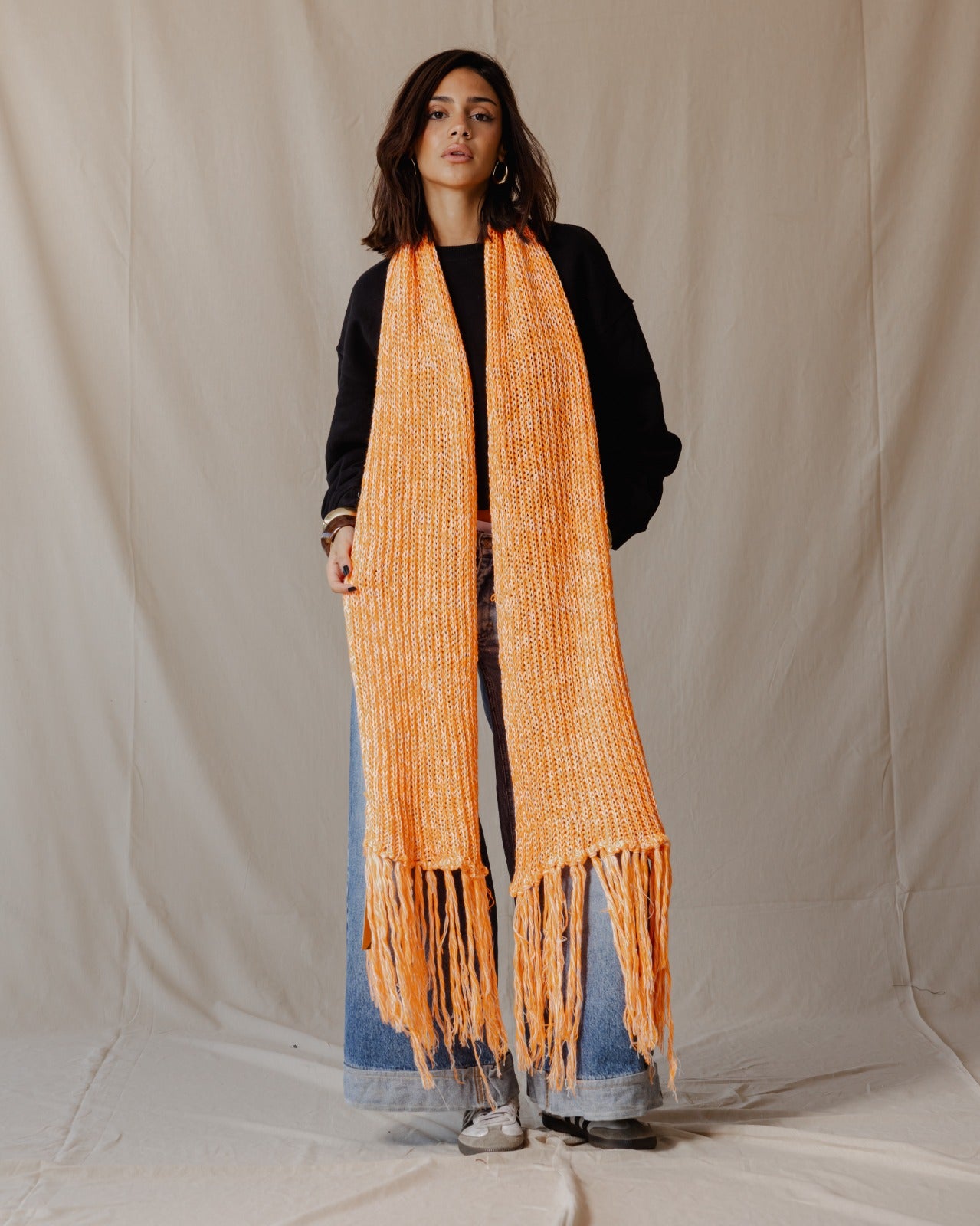 Handmade Edge Fringe Scarf Orange