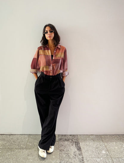 Camicia in chiffon patchwork in tonalità bordeaux