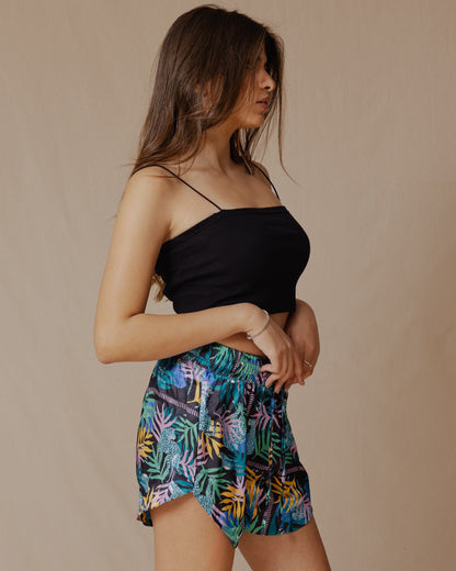 Festive Botanical Shorts Electric Blue X Black